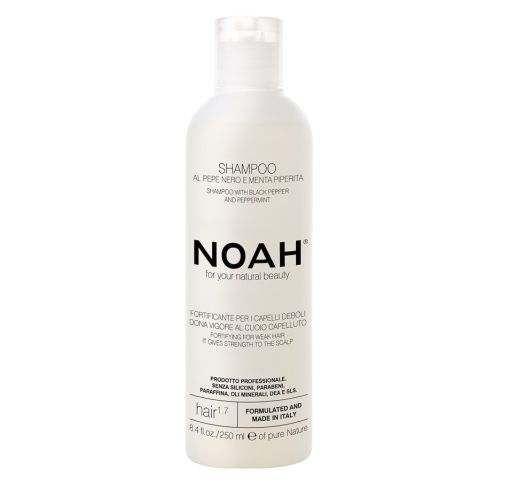 Noah 1.7. Shampoo With Black Pepper And Peppermint,šampūnas silpniems, slenkantiems plaukams, 250 ml