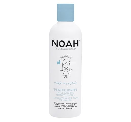 Noah Kids Vaikiškas šampūnas su pienu ir cukrumi ilgiems plaukams, 250 ml