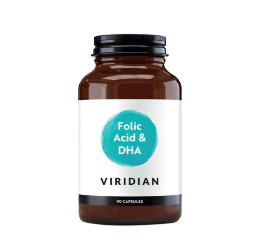 Viridian Maisto papildas Folic Acid & DHA, 90 kaps