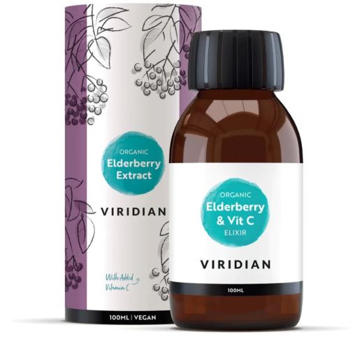 Viridian Maisto papildas „Organic Elderberry Extract + Vit C“, 100 ml