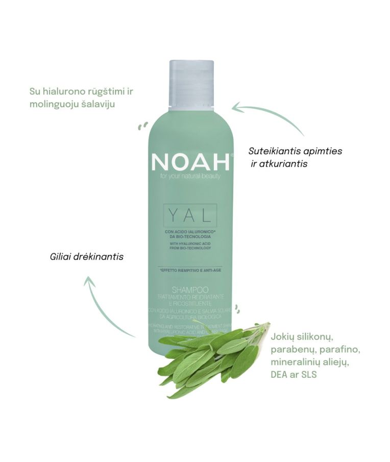 Noah YAL Atkuriamasis drėkinantis šampūnas su hialurono rūgštimi ir šalaviju, 250 ml 2