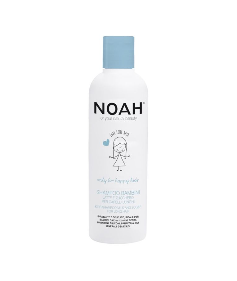 Noah Kids Vaikiškas šampūnas su pienu ir cukrumi ilgiems plaukams, 250 ml